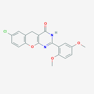 molecular formula C19H15ClN2O4 B6517887 7-chloro-2-(2,5-dimethoxyphenyl)-3H,4H,5H-chromeno[2,3-d]pyrimidin-4-one CAS No. 902856-34-2