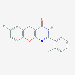 molecular formula C18H13FN2O2 B6517891 7-fluoro-2-(2-methylphenyl)-3H,4H,5H-chromeno[2,3-d]pyrimidin-4-one CAS No. 902856-58-0