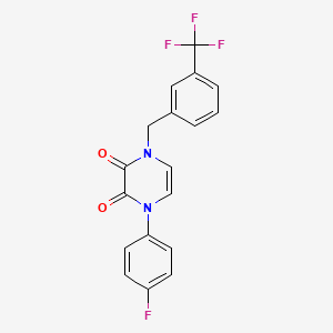 molecular formula C18H12F4N2O2 B6518177 1-(4-fluorophenyl)-4-{[3-(trifluoromethyl)phenyl]methyl}-1,2,3,4-tetrahydropyrazine-2,3-dione CAS No. 904524-01-2