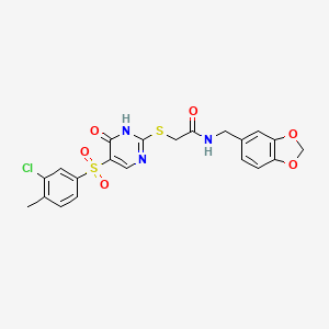 molecular formula C21H18ClN3O6S2 B6518683 N-[(2H-1,3-benzodioxol-5-yl)methyl]-2-{[5-(3-chloro-4-methylbenzenesulfonyl)-6-oxo-1,6-dihydropyrimidin-2-yl]sulfanyl}acetamide CAS No. 933240-30-3