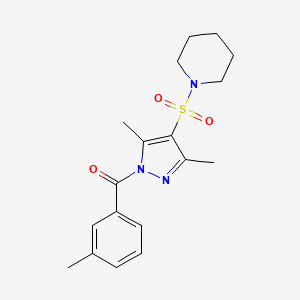 molecular formula C18H23N3O3S B6518947 1-{[3,5-dimethyl-1-(3-methylbenzoyl)-1H-pyrazol-4-yl]sulfonyl}piperidine CAS No. 904820-41-3