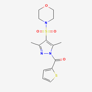 molecular formula C14H17N3O4S2 B6518970 4-{[3,5-dimethyl-1-(thiophene-2-carbonyl)-1H-pyrazol-4-yl]sulfonyl}morpholine CAS No. 904823-91-2