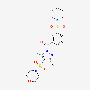 molecular formula C21H28N4O6S2 B6518982 4-({3,5-dimethyl-1-[3-(piperidine-1-sulfonyl)benzoyl]-1H-pyrazol-4-yl}sulfonyl)morpholine CAS No. 1015896-05-5