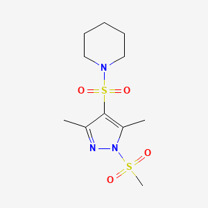 molecular formula C11H19N3O4S2 B6518996 1-[(1-methanesulfonyl-3,5-dimethyl-1H-pyrazol-4-yl)sulfonyl]piperidine CAS No. 1015896-67-9