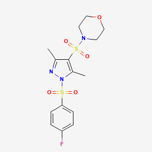 molecular formula C15H18FN3O5S2 B6519000 4-{[1-(4-fluorobenzenesulfonyl)-3,5-dimethyl-1H-pyrazol-4-yl]sulfonyl}morpholine CAS No. 904824-38-0