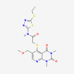 molecular formula C17H20N6O4S3 B6519036 N-[5-(ethylsulfanyl)-1,3,4-thiadiazol-2-yl]-2-{[6-(methoxymethyl)-1,3-dimethyl-2,4-dioxo-1H,2H,3H,4H-pyrido[2,3-d]pyrimidin-5-yl]sulfanyl}acetamide CAS No. 933029-52-8