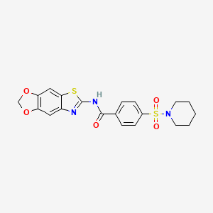 molecular formula C20H19N3O5S2 B6519396 N-{4,6-dioxa-10-thia-12-azatricyclo[7.3.0.0^{3,7}]dodeca-1(9),2,7,11-tetraen-11-yl}-4-(piperidine-1-sulfonyl)benzamide CAS No. 892855-71-9