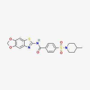molecular formula C21H21N3O5S2 B6519407 N-{4,6-dioxa-10-thia-12-azatricyclo[7.3.0.0^{3,7}]dodeca-1(9),2,7,11-tetraen-11-yl}-4-[(4-methylpiperidin-1-yl)sulfonyl]benzamide CAS No. 892845-71-5