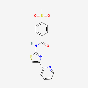 molecular formula C16H13N3O3S2 B6519527 4-methanesulfonyl-N-[4-(pyridin-2-yl)-1,3-thiazol-2-yl]benzamide CAS No. 896342-86-2
