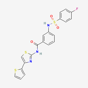 molecular formula C20H14FN3O3S3 B6519544 3-(4-fluorobenzenesulfonamido)-N-[4-(thiophen-2-yl)-1,3-thiazol-2-yl]benzamide CAS No. 896363-71-6