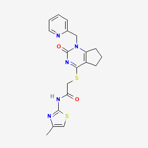molecular formula C19H19N5O2S2 B6519585 N-(4-methyl-1,3-thiazol-2-yl)-2-({2-oxo-1-[(pyridin-2-yl)methyl]-1H,2H,5H,6H,7H-cyclopenta[d]pyrimidin-4-yl}sulfanyl)acetamide CAS No. 896366-24-8