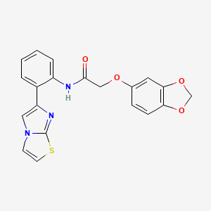 molecular formula C20H15N3O4S B6519587 2-(2H-1,3-benzodioxol-5-yloxy)-N-(2-{imidazo[2,1-b][1,3]thiazol-6-yl}phenyl)acetamide CAS No. 1788914-39-5