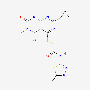 molecular formula C16H17N7O3S2 B6519628 2-({2-cyclopropyl-6,8-dimethyl-5,7-dioxo-5H,6H,7H,8H-[1,3]diazino[4,5-d]pyrimidin-4-yl}sulfanyl)-N-(5-methyl-1,3,4-thiadiazol-2-yl)acetamide CAS No. 863003-16-1