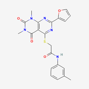 molecular formula C21H19N5O4S B6519652 2-{[2-(furan-2-yl)-6,8-dimethyl-5,7-dioxo-5H,6H,7H,8H-[1,3]diazino[4,5-d]pyrimidin-4-yl]sulfanyl}-N-(3-methylphenyl)acetamide CAS No. 863003-59-2