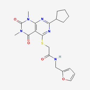 molecular formula C20H23N5O4S B6519669 2-({2-cyclopentyl-6,8-dimethyl-5,7-dioxo-5H,6H,7H,8H-[1,3]diazino[4,5-d]pyrimidin-4-yl}sulfanyl)-N-[(furan-2-yl)methyl]acetamide CAS No. 872619-78-8