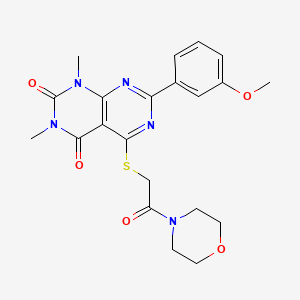 molecular formula C21H23N5O5S B6519688 7-(3-methoxyphenyl)-1,3-dimethyl-5-{[2-(morpholin-4-yl)-2-oxoethyl]sulfanyl}-1H,2H,3H,4H-[1,3]diazino[4,5-d]pyrimidine-2,4-dione CAS No. 872839-55-9