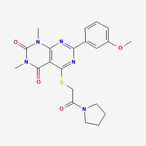molecular formula C21H23N5O4S B6519695 7-(3-methoxyphenyl)-1,3-dimethyl-5-{[2-oxo-2-(pyrrolidin-1-yl)ethyl]sulfanyl}-1H,2H,3H,4H-[1,3]diazino[4,5-d]pyrimidine-2,4-dione CAS No. 872839-54-8
