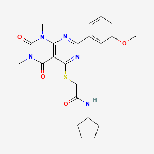 molecular formula C22H25N5O4S B6519702 N-cyclopentyl-2-{[2-(3-methoxyphenyl)-6,8-dimethyl-5,7-dioxo-5H,6H,7H,8H-[1,3]diazino[4,5-d]pyrimidin-4-yl]sulfanyl}acetamide CAS No. 872839-57-1
