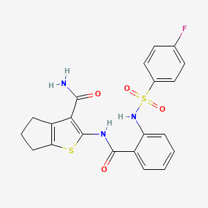molecular formula C21H18FN3O4S2 B6519761 2-[2-(4-fluorobenzenesulfonamido)benzamido]-4H,5H,6H-cyclopenta[b]thiophene-3-carboxamide CAS No. 886904-71-8