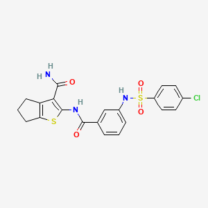 molecular formula C21H18ClN3O4S2 B6519790 2-[3-(4-chlorobenzenesulfonamido)benzamido]-4H,5H,6H-cyclopenta[b]thiophene-3-carboxamide CAS No. 886897-67-2