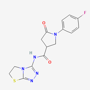 molecular formula C15H14FN5O2S B6519991 1-(4-fluorophenyl)-5-oxo-N-{5H,6H-[1,2,4]triazolo[3,4-b][1,3]thiazol-3-yl}pyrrolidine-3-carboxamide CAS No. 933006-88-3