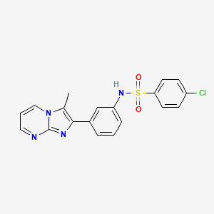 molecular formula C19H15ClN4O2S B6520011 4-chloro-N-(3-{3-methylimidazo[1,2-a]pyrimidin-2-yl}phenyl)benzene-1-sulfonamide CAS No. 862812-19-9