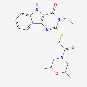 molecular formula C20H24N4O3S B6520026 2-{[2-(2,6-dimethylmorpholin-4-yl)-2-oxoethyl]sulfanyl}-3-ethyl-3H,4H,5H-pyrimido[5,4-b]indol-4-one CAS No. 887216-05-9