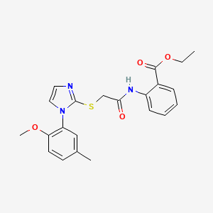 molecular formula C22H23N3O4S B6520045 ethyl 2-(2-{[1-(2-methoxy-5-methylphenyl)-1H-imidazol-2-yl]sulfanyl}acetamido)benzoate CAS No. 893385-59-6