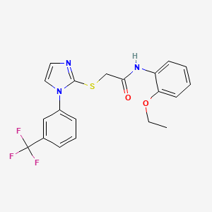 molecular formula C20H18F3N3O2S B6520066 N-(2-ethoxyphenyl)-2-({1-[3-(trifluoromethyl)phenyl]-1H-imidazol-2-yl}sulfanyl)acetamide CAS No. 869345-82-4