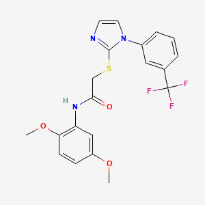 molecular formula C20H18F3N3O3S B6520071 N-(2,5-dimethoxyphenyl)-2-({1-[3-(trifluoromethyl)phenyl]-1H-imidazol-2-yl}sulfanyl)acetamide CAS No. 869345-86-8