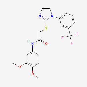 molecular formula C20H18F3N3O3S B6520074 N-(3,4-dimethoxyphenyl)-2-({1-[3-(trifluoromethyl)phenyl]-1H-imidazol-2-yl}sulfanyl)acetamide CAS No. 869345-88-0