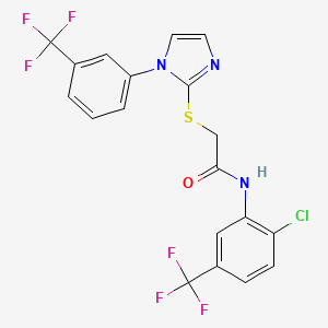 molecular formula C19H12ClF6N3OS B6520088 N-[2-chloro-5-(trifluoromethyl)phenyl]-2-({1-[3-(trifluoromethyl)phenyl]-1H-imidazol-2-yl}sulfanyl)acetamide CAS No. 896050-74-1