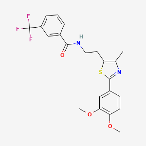 molecular formula C22H21F3N2O3S B6520139 N-{2-[2-(3,4-dimethoxyphenyl)-4-methyl-1,3-thiazol-5-yl]ethyl}-3-(trifluoromethyl)benzamide CAS No. 893997-04-1