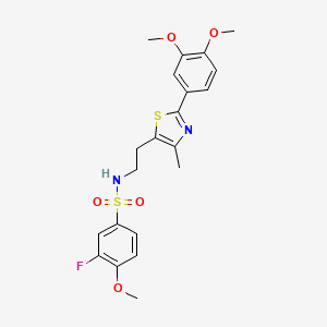 molecular formula C21H23FN2O5S2 B6520244 N-{2-[2-(3,4-dimethoxyphenyl)-4-methyl-1,3-thiazol-5-yl]ethyl}-3-fluoro-4-methoxybenzene-1-sulfonamide CAS No. 873010-47-0