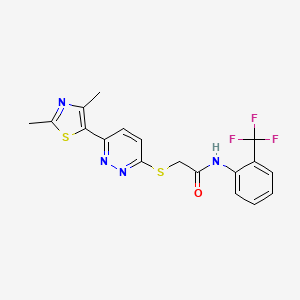 molecular formula C18H15F3N4OS2 B6520359 2-{[6-(2,4-dimethyl-1,3-thiazol-5-yl)pyridazin-3-yl]sulfanyl}-N-[2-(trifluoromethyl)phenyl]acetamide CAS No. 894007-17-1