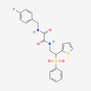 molecular formula C21H19FN2O4S2 B6520476 N-[2-(benzenesulfonyl)-2-(thiophen-2-yl)ethyl]-N'-[(4-fluorophenyl)methyl]ethanediamide CAS No. 896332-83-5