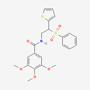 molecular formula C22H23NO6S2 B6520482 N-[2-(benzenesulfonyl)-2-(thiophen-2-yl)ethyl]-3,4,5-trimethoxybenzamide CAS No. 896332-49-3