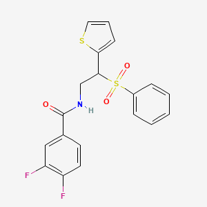 molecular formula C19H15F2NO3S2 B6520498 N-[2-(benzenesulfonyl)-2-(thiophen-2-yl)ethyl]-3,4-difluorobenzamide CAS No. 896337-21-6