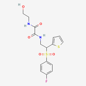 molecular formula C16H17FN2O5S2 B6520665 N'-[2-(4-fluorobenzenesulfonyl)-2-(thiophen-2-yl)ethyl]-N-(2-hydroxyethyl)ethanediamide CAS No. 896327-44-9
