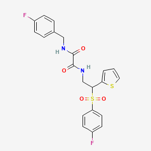 molecular formula C21H18F2N2O4S2 B6520666 N-[2-(4-fluorobenzenesulfonyl)-2-(thiophen-2-yl)ethyl]-N'-[(4-fluorophenyl)methyl]ethanediamide CAS No. 896327-36-9
