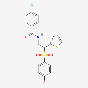 molecular formula C19H15ClFNO3S2 B6520673 4-chloro-N-[2-(4-fluorobenzenesulfonyl)-2-(thiophen-2-yl)ethyl]benzamide CAS No. 896331-12-7