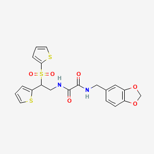 molecular formula C20H18N2O6S3 B6520692 N'-[(2H-1,3-benzodioxol-5-yl)methyl]-N-[2-(thiophen-2-yl)-2-(thiophene-2-sulfonyl)ethyl]ethanediamide CAS No. 896335-73-2