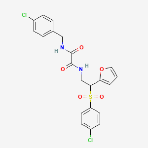 molecular formula C21H18Cl2N2O5S B6520913 N-[2-(4-chlorobenzenesulfonyl)-2-(furan-2-yl)ethyl]-N'-[(4-chlorophenyl)methyl]ethanediamide CAS No. 877816-21-2