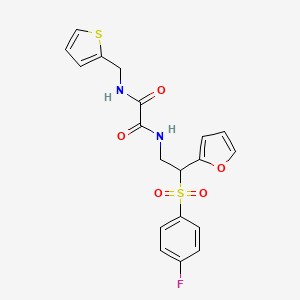 molecular formula C19H17FN2O5S2 B6521028 N'-[2-(4-fluorobenzenesulfonyl)-2-(furan-2-yl)ethyl]-N-[(thiophen-2-yl)methyl]ethanediamide CAS No. 896310-33-1