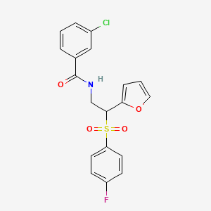 molecular formula C19H15ClFNO4S B6521046 3-chloro-N-[2-(4-fluorobenzenesulfonyl)-2-(furan-2-yl)ethyl]benzamide CAS No. 896311-83-4