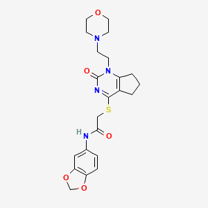 molecular formula C22H26N4O5S B6521252 N-(2H-1,3-benzodioxol-5-yl)-2-({1-[2-(morpholin-4-yl)ethyl]-2-oxo-1H,2H,5H,6H,7H-cyclopenta[d]pyrimidin-4-yl}sulfanyl)acetamide CAS No. 946372-43-6