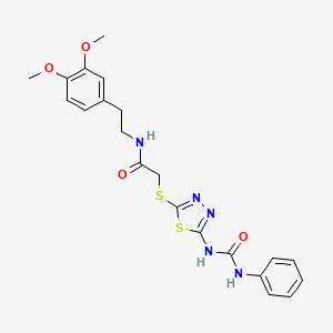molecular formula C21H23N5O4S2 B6521259 N-[2-(3,4-dimethoxyphenyl)ethyl]-2-({5-[(phenylcarbamoyl)amino]-1,3,4-thiadiazol-2-yl}sulfanyl)acetamide CAS No. 886942-47-8