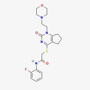 molecular formula C21H25FN4O3S B6521264 N-(2-fluorophenyl)-2-({1-[2-(morpholin-4-yl)ethyl]-2-oxo-1H,2H,5H,6H,7H-cyclopenta[d]pyrimidin-4-yl}sulfanyl)acetamide CAS No. 951578-56-6