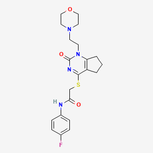 molecular formula C21H25FN4O3S B6521268 N-(4-fluorophenyl)-2-({1-[2-(morpholin-4-yl)ethyl]-2-oxo-1H,2H,5H,6H,7H-cyclopenta[d]pyrimidin-4-yl}sulfanyl)acetamide CAS No. 946269-89-2