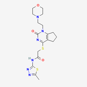 molecular formula C18H24N6O3S2 B6521278 N-(5-methyl-1,3,4-thiadiazol-2-yl)-2-({1-[2-(morpholin-4-yl)ethyl]-2-oxo-1H,2H,5H,6H,7H-cyclopenta[d]pyrimidin-4-yl}sulfanyl)acetamide CAS No. 946372-49-2